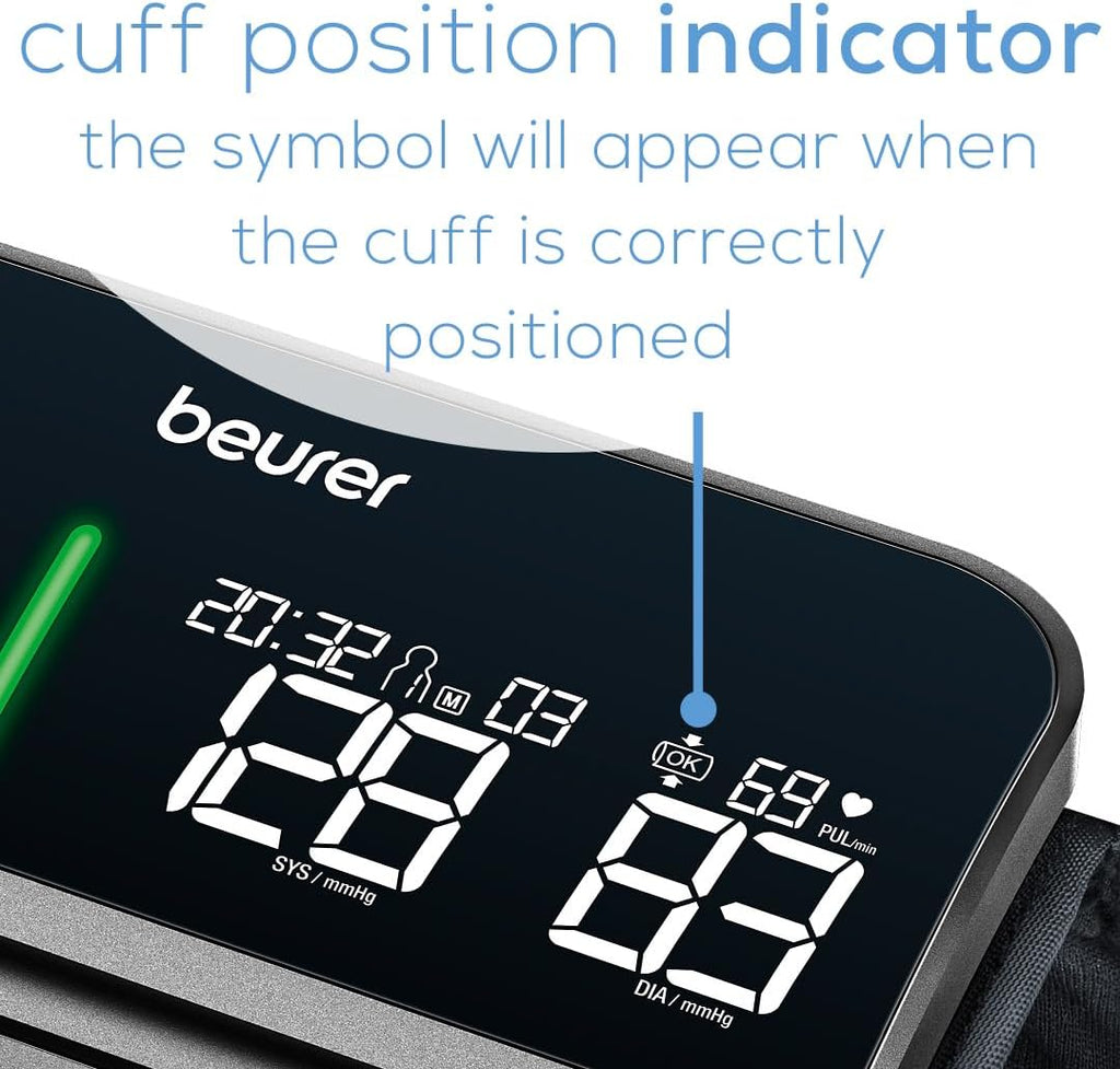 Beurer BM81 easyLock Automatic Upper Arm Blood Pressure Monitor, Smart Cuff Without Cables for Fast Measurement, Bluetooth, 240 Memory Sets, Data Transfer to Apple Health and co.