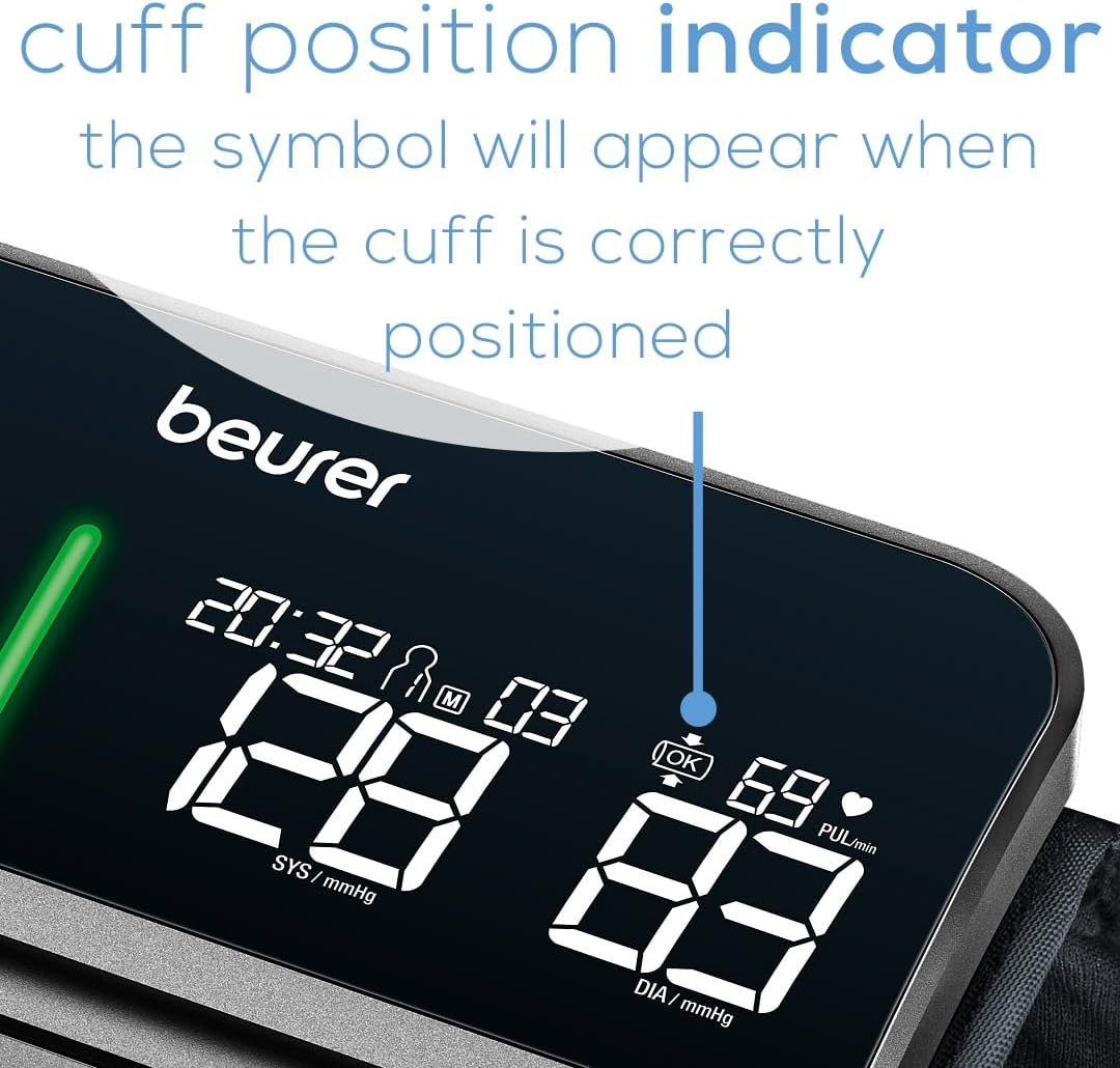 Beurer BM81 easyLock Automatic Upper Arm Blood Pressure Monitor, Smart Cuff Without Cables for Fast Measurement, Bluetooth, 240 Memory Sets, Data Transfer to Apple Health and co.