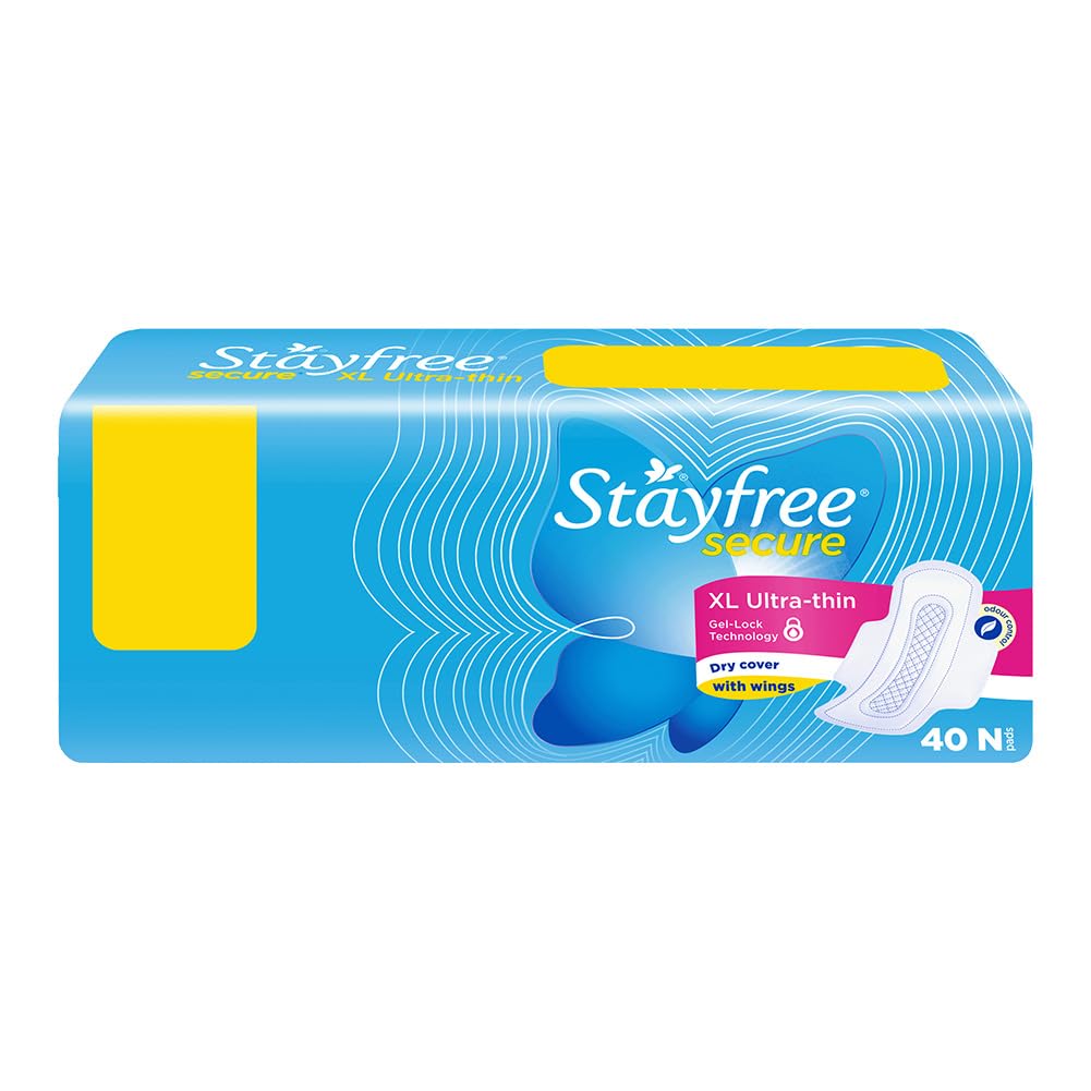 Stayfree Secure XL (Pack of 40) Ultra Thin Dry Cover Sanitary Pads For Women With Wings