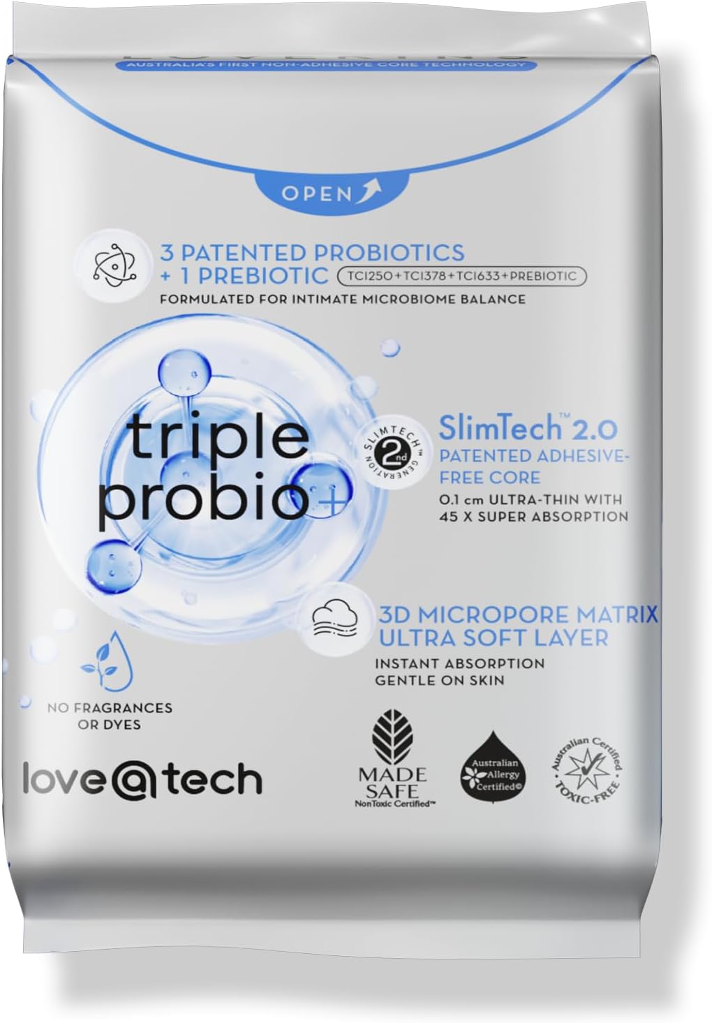 Lovekins Triple ProBio Super Pads, Heavy Flow, 45x Absorption, Ultra-Thin Design
