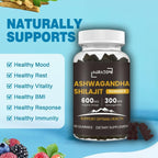 Pure Himalayan Shilajit Ashwagandha High Strength Gummies 300mg Relax, Restore & Mixed Vegan, Plant Based, Non-GMO, Gluten-Free & Gelatin Free, One Month Supply for Both Men and Women