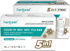 Fanttest 5-in-1 Combo RAT Test - ADV Virus - RSV - Influenza Flu A/B - COVID-19 Rapid Antigen Test Kit - Nasal Swab (5 pack)