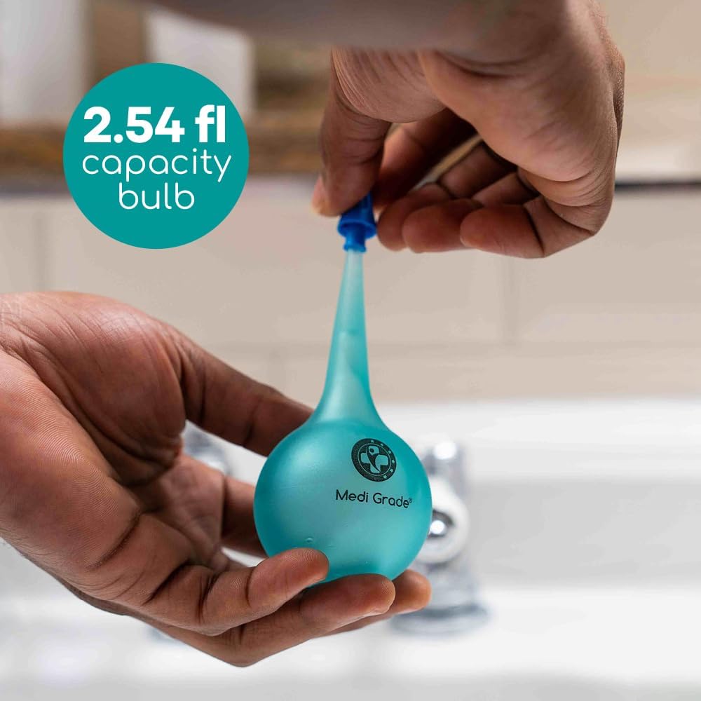 Medi Grade Ear Wax Removal Bulb Syringe 2.54 fl oz, Ear Cleaner Irrigation | Easy-squeeze ear syringe 75ml with quad stream tip, gentle ear cleaning tool for adults and kids, safe ear flushing at home