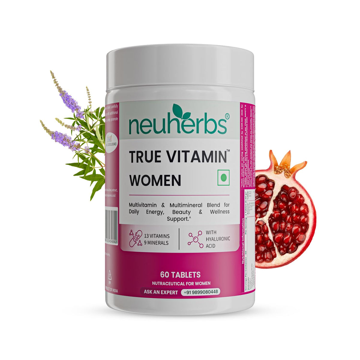 Neuherbs Multivitamin Tablets for Women 60 Count | True Vitamin Women Multivitamin with Vitamin C, B12, D, Iron, Zinc & Magnesium | Supports Energy, Skin, Hair & Overall Health