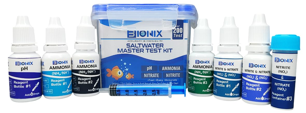 BIONIX Saltwater Master Test Kit (200 Tests) | ph Ammonia Nitrite & Nitrate Test kit for Aquarium.