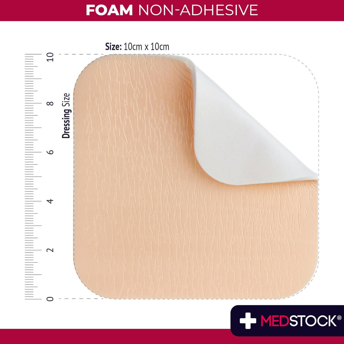 MEDSTOCK Foam Non-Adhesive Dressing, 10CM X 10CM, 10 Count, Wound Care, Odour Control Foam Dressing for Wounds, Non-adhesive, High Absorption, Hypoallergenic, CMC Granules, Optimal for Wound Healing