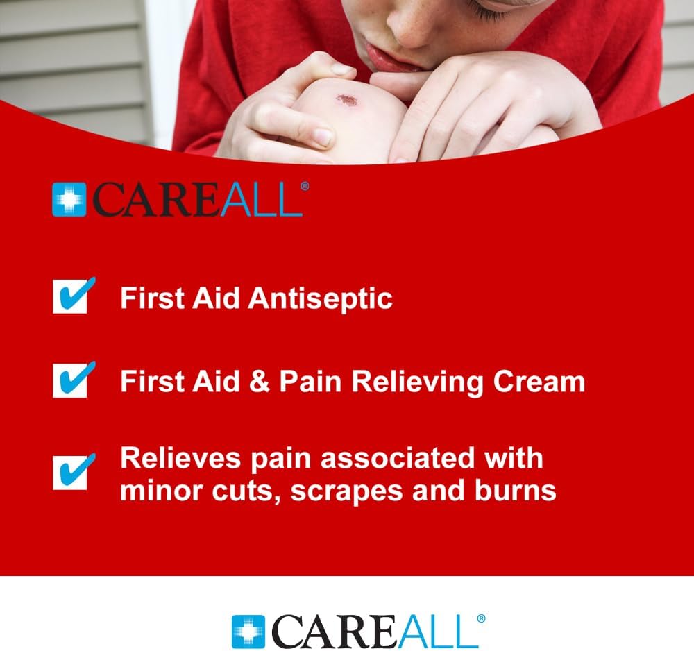 CareALL First Aid Burn Relief Cream 0.9g Packets (Pack of 25) Pain Relieving First Aid Cream for Temporary Relief of Pain from Minor Burns, Cuts, and Scrapes. Prevents Infection