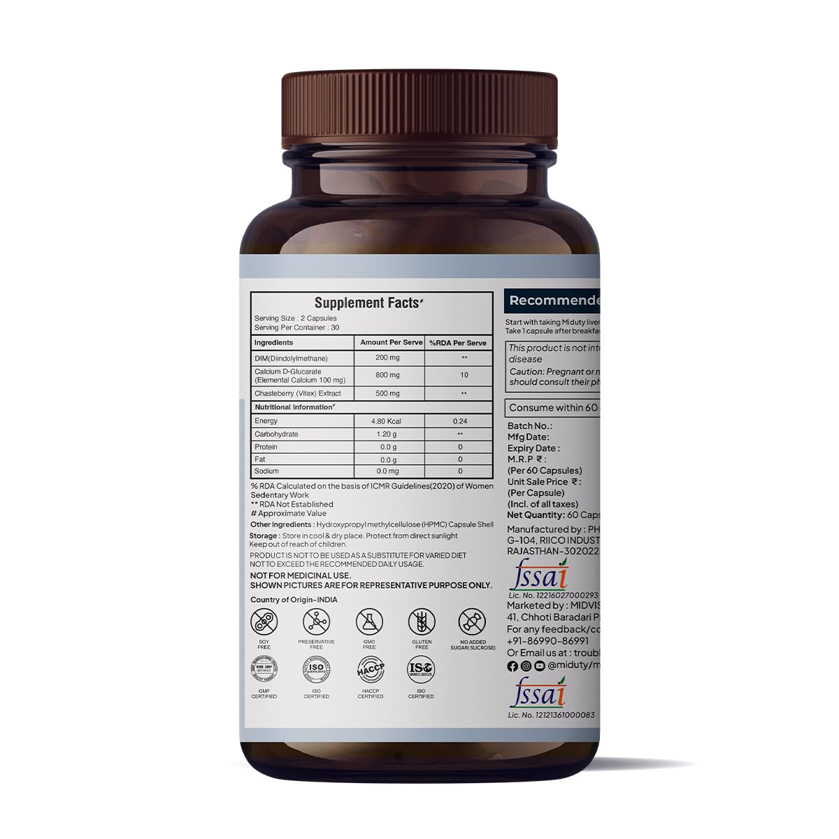 Miduty Estrogen Balance Supplement For Women | Helps in Period & PMS - 60 Capsules