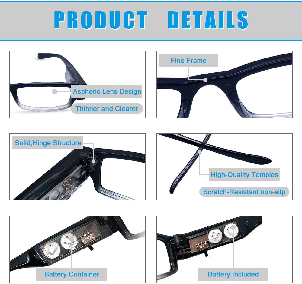 3 Pack Reading Glasses with Lights and Magnifier Reading Glasses with Lights in The Frame Bright Led Readers Magnifying Glass with Light for Men Women Led Readers Eyeglasses+1.5