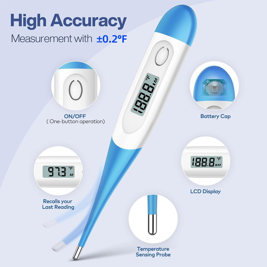 Boncare 10 Seconds Oral Thermometer for Adults and Kids, Light Blue | Accurate & Safe, Rectal Digital Thermometer for Baby, Fever Alarm