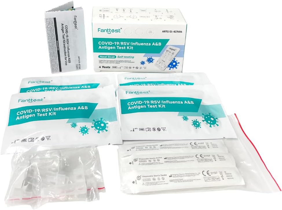 Fanttest 4 in 1 COVID-19 /RSV/Influenza A&B Antigen Test Kit for self-testing (4 Pack)