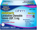 Ohm Children's Allergy Medicine, Loratadine 5mg, Chewable Tablets (30 Count) Grape Flavor, Non-Drowsy Antihistamine, 24-Hour Allergy Relief for Runny Nose, Watery Eyes, Itchy Throat & Nose