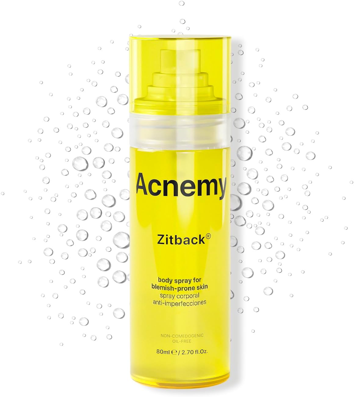 ACNEMY ZITBACK® Anti-Acne Body Spray with AHA and Lemon Water, 80 ml – Removes Blackheads on Back and Body, Quick Drying, Oil-Free, Reduces Imperfections