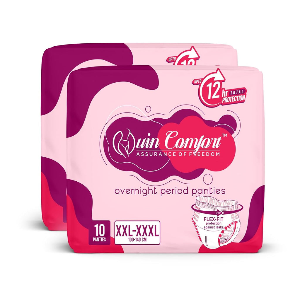 Quin Comfort Period Panty For Girls & Women, (XXL-XXXL), 20 Pcs, 12 Hrs Protection | Super Absorbent 360° Coverage | "Leak-proof" For Heavy Flow, Maternity Delivery Pads, Postpartum & Overnight Protection, Disposable Panty