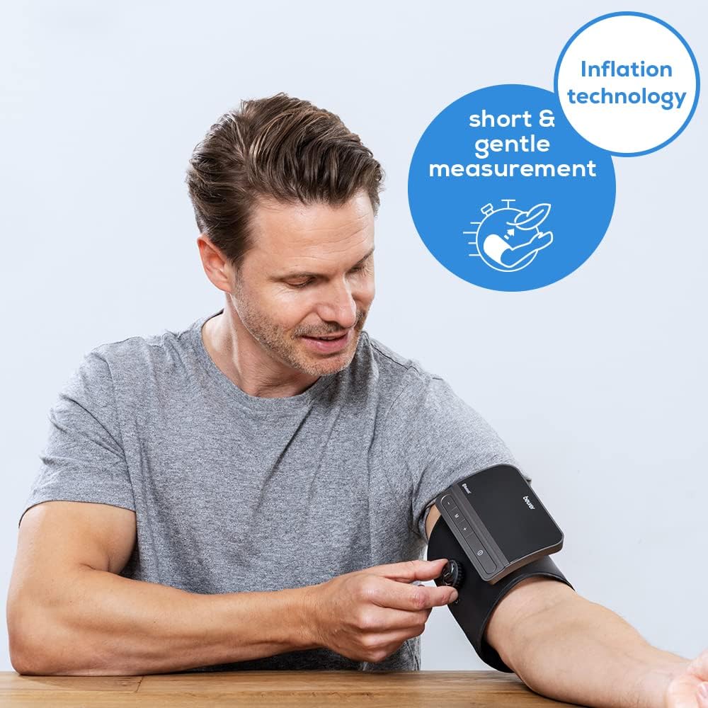 Beurer BM81 easyLock Automatic Upper Arm Blood Pressure Monitor, Smart Cuff Without Cables for Fast Measurement, Bluetooth, 240 Memory Sets, Data Transfer to Apple Health and co.