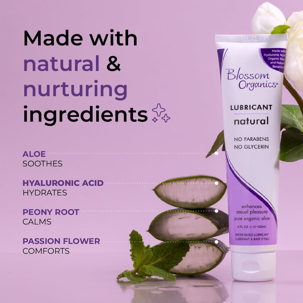 Blossom Lube Organics Personal Lubricant for Women 4 Fl Oz - pH Balanced, Non-Irritating, Water Based Personal Lubricant, Free of Harsh Ingredients, Toy Friendly