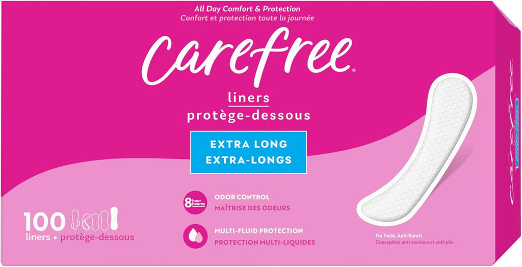 Carefree Panty Liners, Extra Long Liners, Unwrapped, Unscented, 100ct