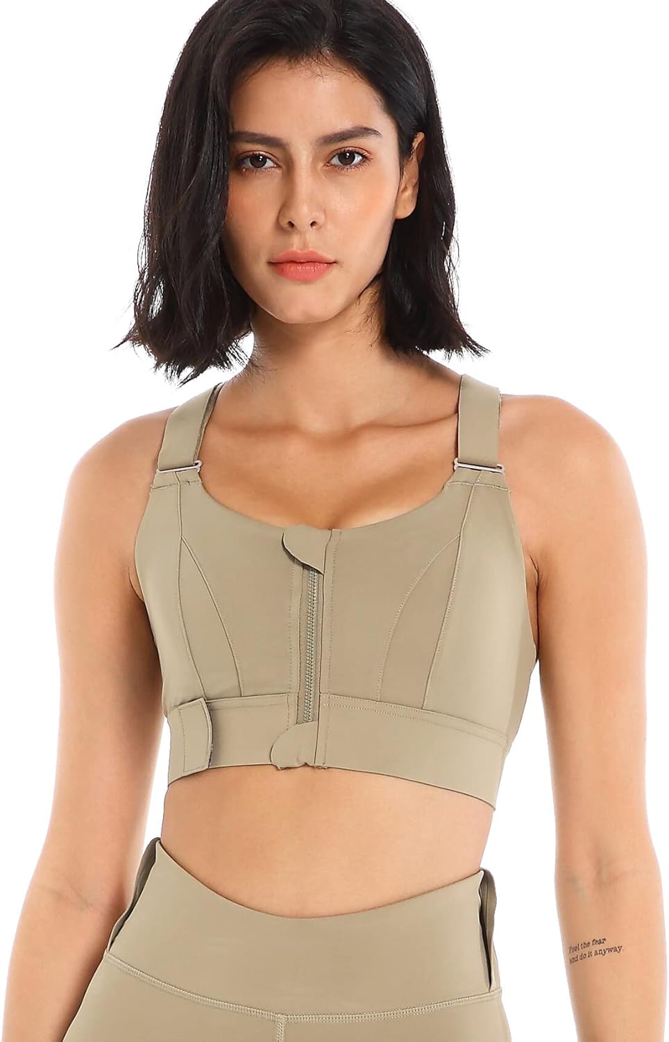 FEOYA Sports Bras for Women Zip Front Sports Bra X-Back Fitness Yoga Tank Tops Compression Bra High Impact for Running