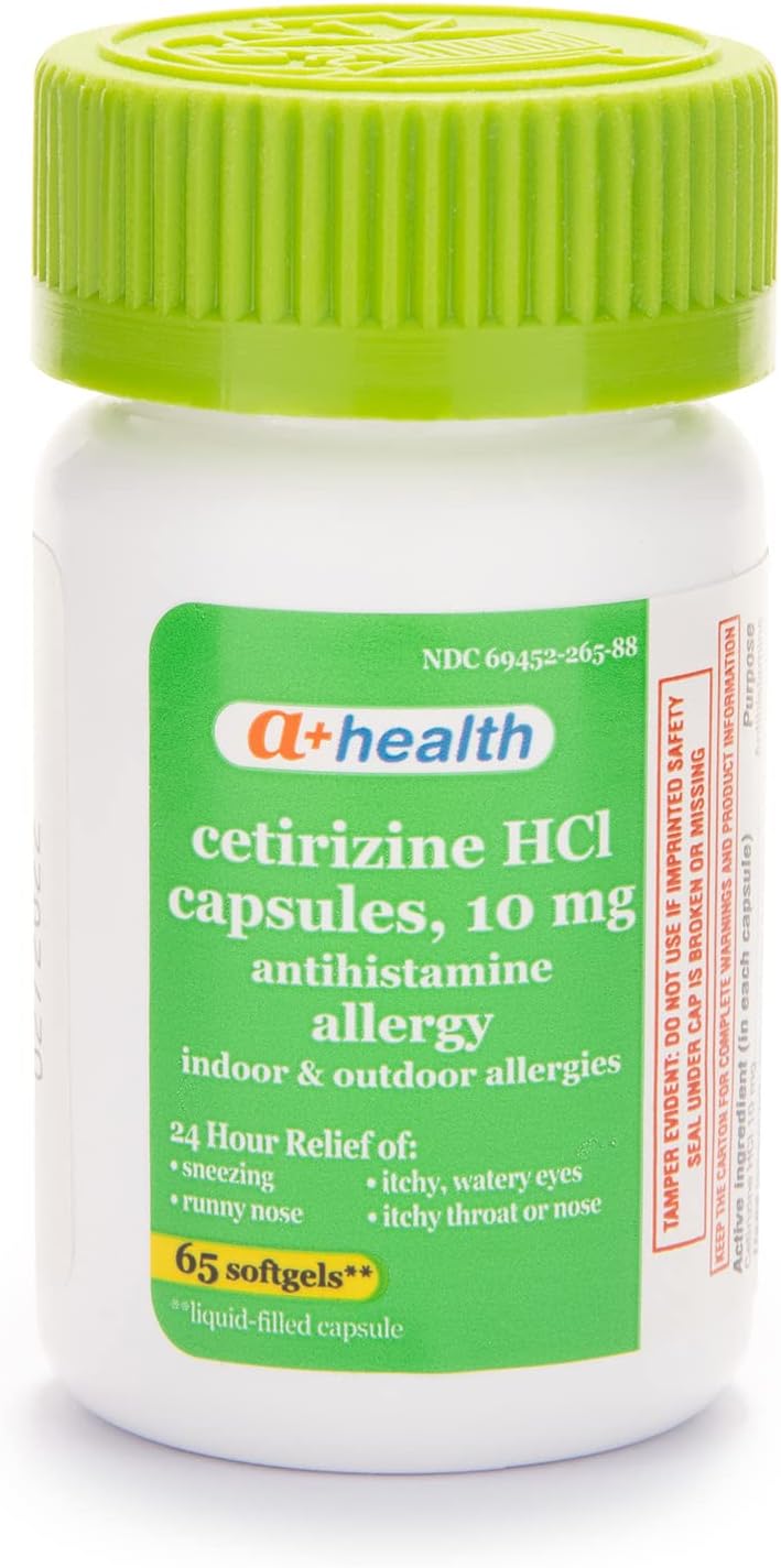 A+Health Cetirizine Hcl 10Mg Liquid Gels, 24 Hour Allergy Relief 65 Count