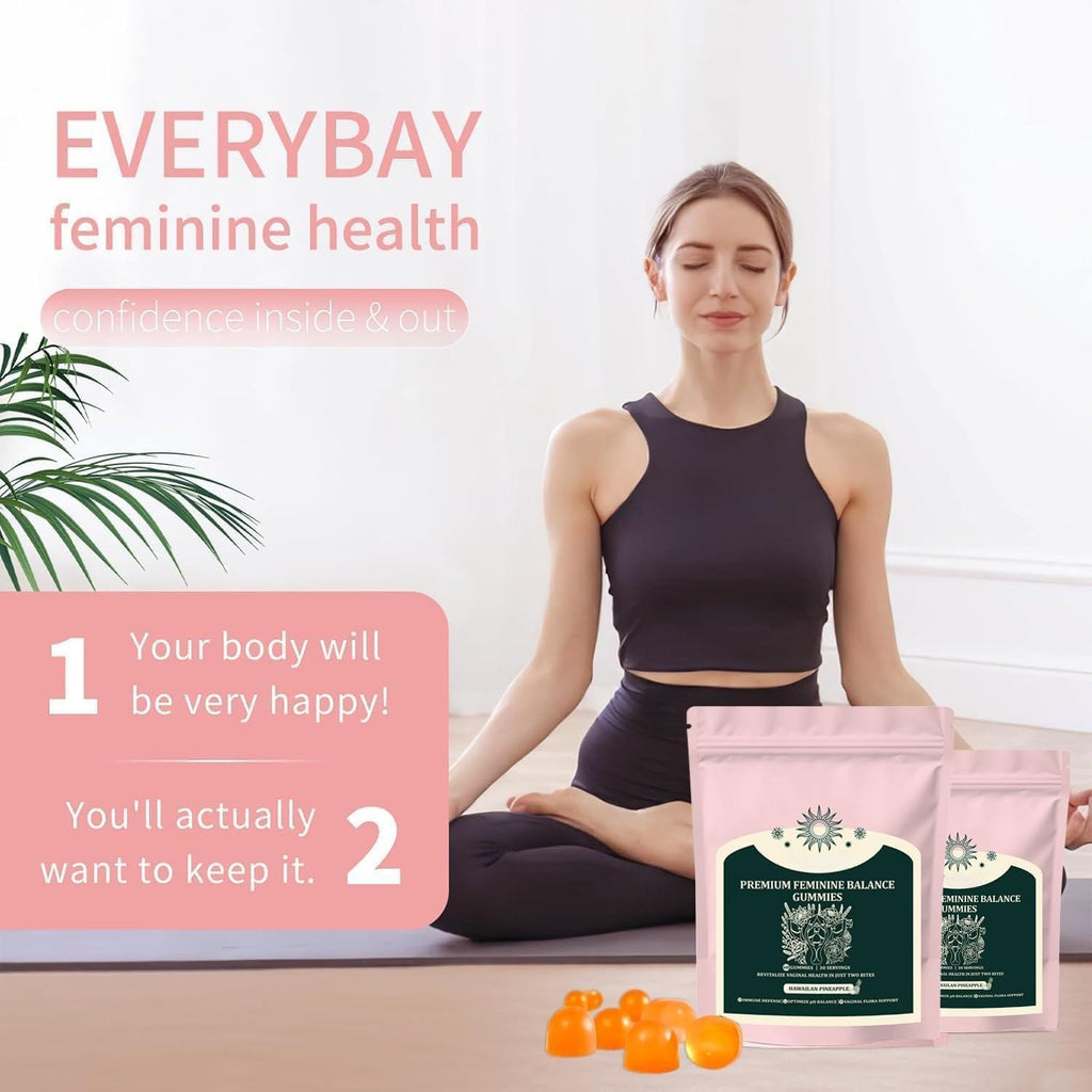 Feminine Balance Gummies – Vaginal Probiotics & Probiotics for Women – Vegan, Low Sugar, Gluten-Free – Pineapple Flavor – 60 Gummie