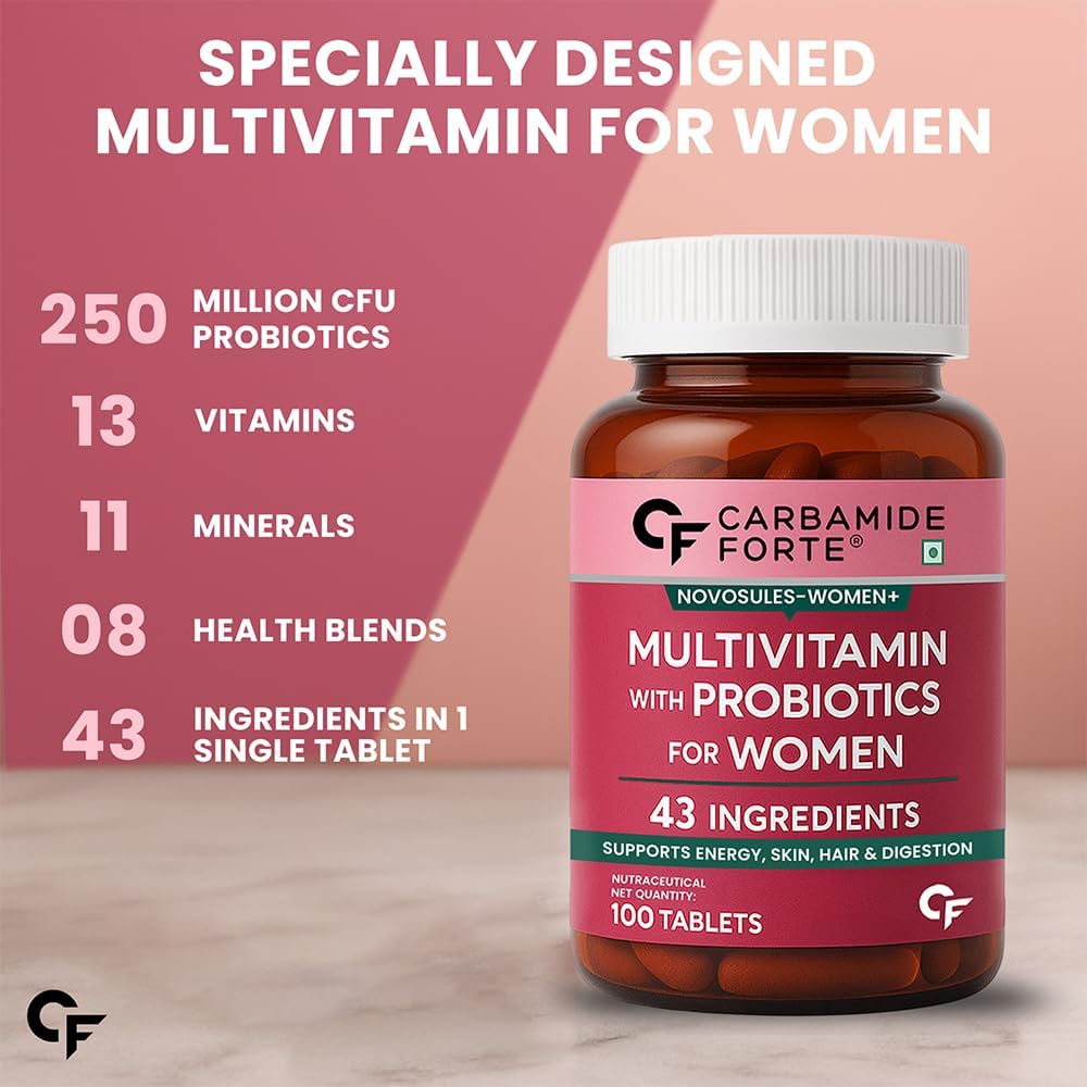 Carbamide Forte Multivitamin Tablets for Women | Multi Vitamin Supplement for Women With Probiotics | Multivitamin Tablet for Women With 43 Ingredients To Support Energy & Health - 100 Tablets
