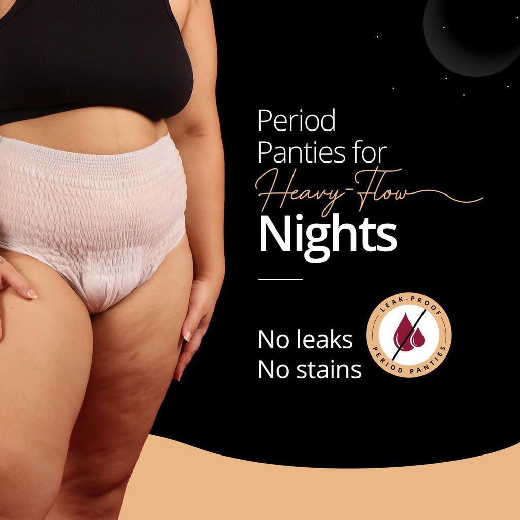 Carmesi Disposable Leak Proof Underwear for Women | Ultra-Absorbent, Rash-Free & Comfortable | Secure Fit for Heavy Flow & Overnight Protection | Size XL-XXL, Waist 37-46 in (4 Count)