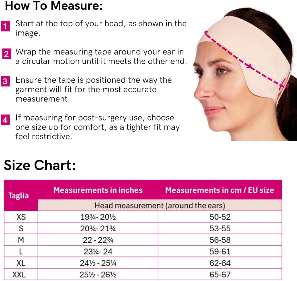 LIPOELASTIC PU 03 Unisex Post Surgery Compression Band, Self-Closing Otoplasty Headband, Comfort Ear Bandage (Black, Small)