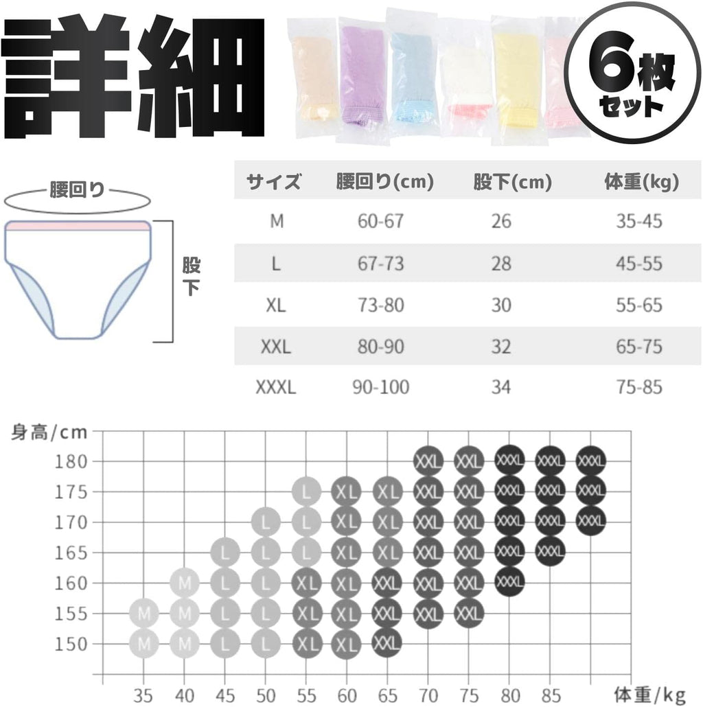 Disposable Underwear 100% Cotton Individually Wrapped 6 pieces