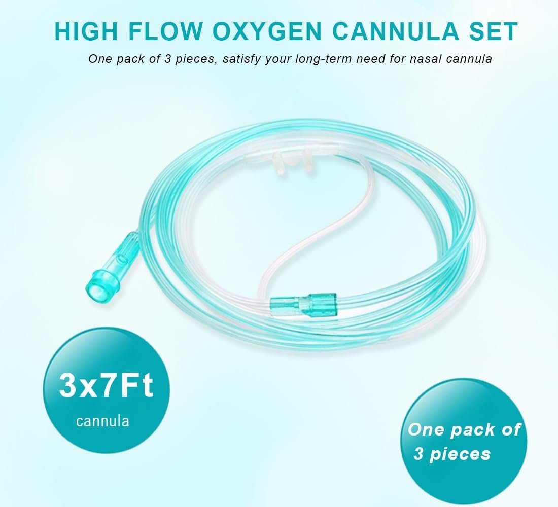 3 Pack High-Flow Ultra Soft Nasal Oxygen Cannula, 7 Feet | High-Flow Ultra Soft Nasal Oxygen Cannula, Green Tubing and Each Individual Packing