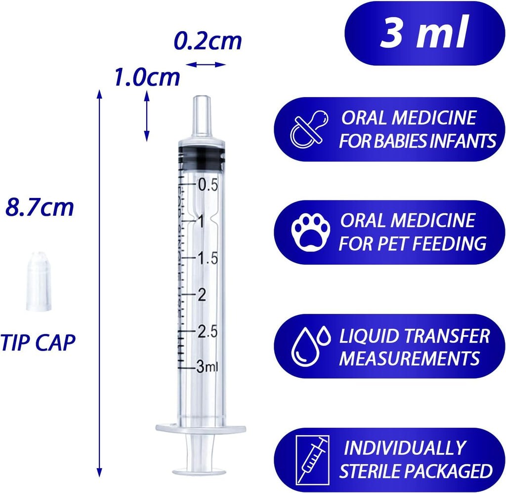 3ml Syringe for Liquid, Oral, Scientific Labs, Measurement, Dispensing, with Cap- 3 Pack 3ml Syringes