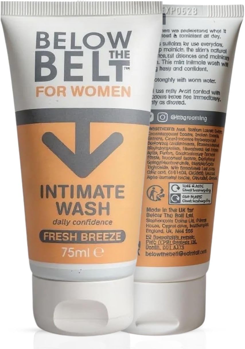 Below The Belt Female Intimate Wash, Soap-Free Feminine Wash, Daily pH-Balanced Cleanser with Fresh Breeze Scent - 75ml