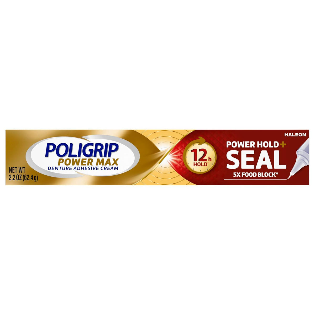 Poligrip Power Max Power Hold plus Seal Denture Adhesive Cream, Denture Cream for Secure Hold and Food Seal, Flavor Free - 2.2 oz