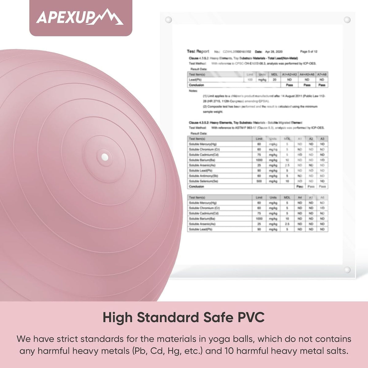 APEXUP Yoga Ball, 660 lbs Anti-Burst Exercise Ball with Pump, 5 Sizes