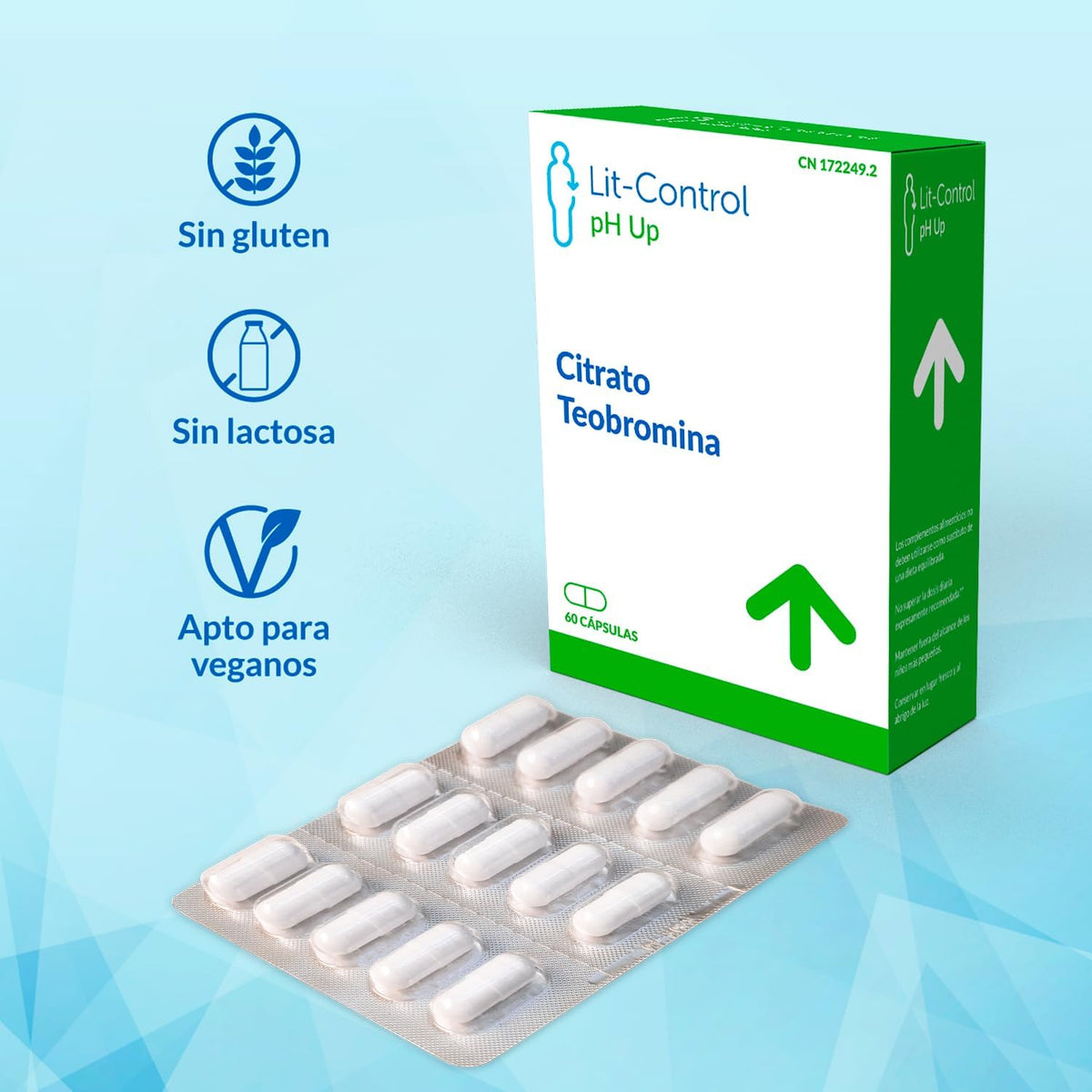Lit-Control pH Up - Food Supplement - Prevents Urinary Salt Crystallization - Kidney Stones or Kidney Stones - Increases Urinary pH - Patented - 60 Capsules
