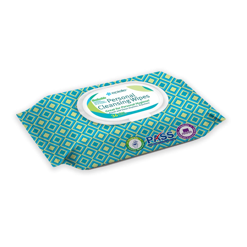 Epielle Personal Cleansing Wipes | Natural Ingredients | Flushable Wet Wipes | Travel Size, Daily Use | 2 Pack | Korean Skincare