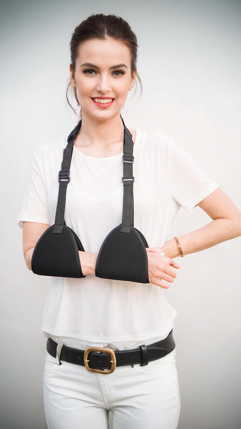 Adjustable Arm Support Sling for Rotator Cuff, Subluxation, & Post-Surgery Recovery - Comfortable & Durable Black Brace