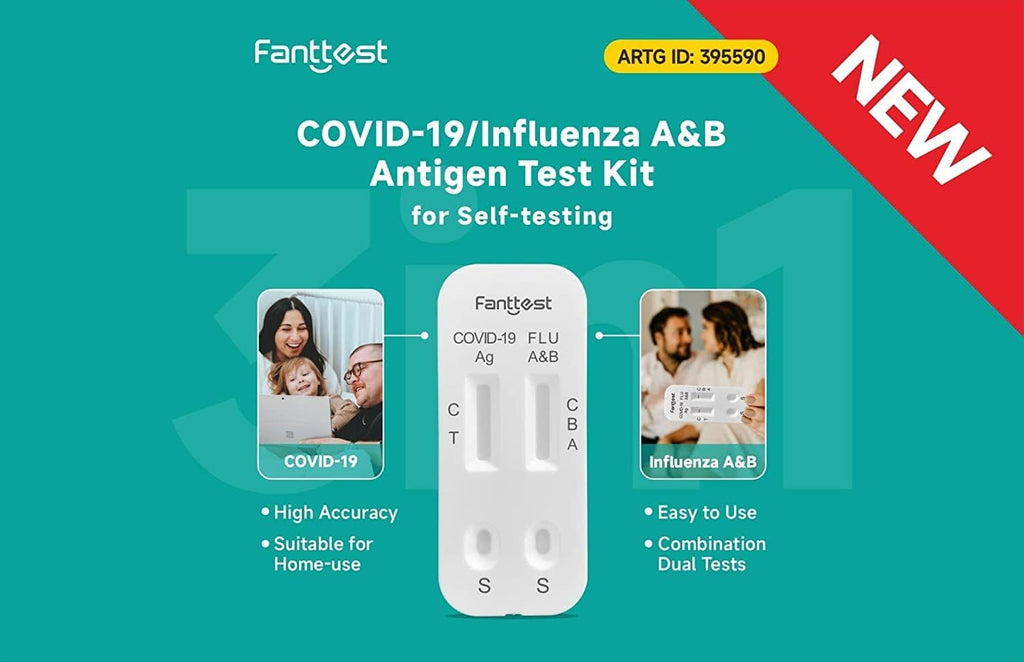 Fanttest 3-in-1 Combo Test 5 PACK, Influenza Flu A/B and COVID-19 Rapid Antigen Test Kit - Nasal Swab