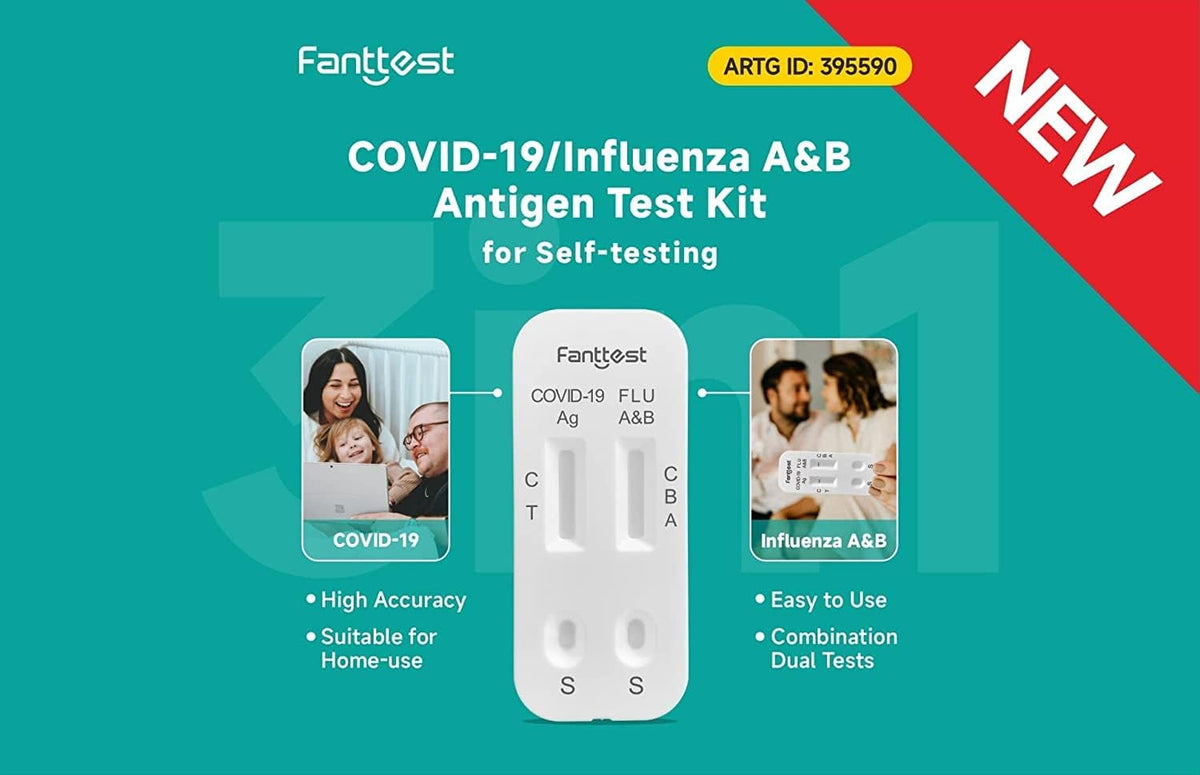 Fanttest 3-in-1 Combo Test 5 PACK, Influenza Flu A/B and COVID-19 Rapid Antigen Test Kit - Nasal Swab