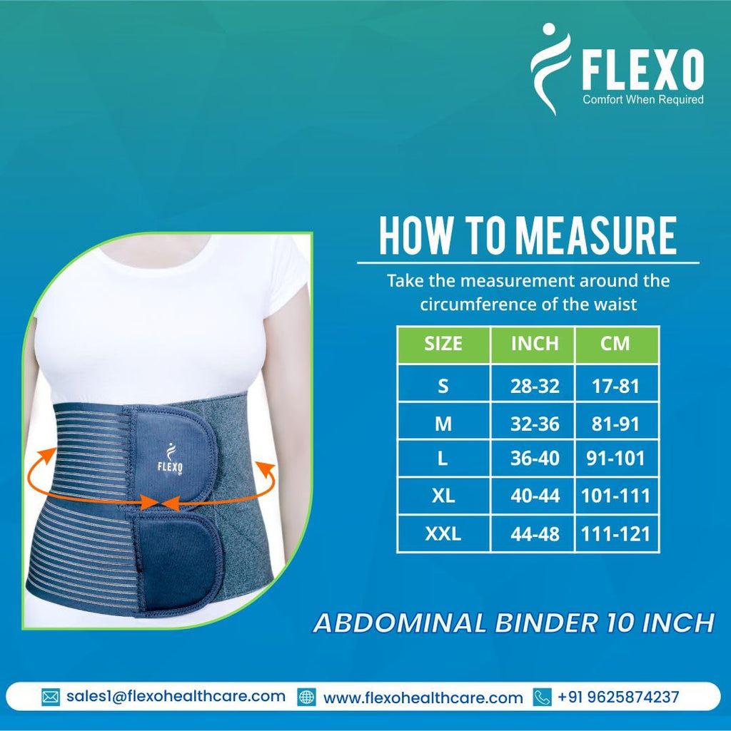 Flexo Abdominal Binder 10 Inch | Wide Abdominal & Lower Back Support Belt for Post-Surgical Recovery, Hernia Treatment & Bariatric Care | Adjustable Core Stabilizer(Grey, XL)