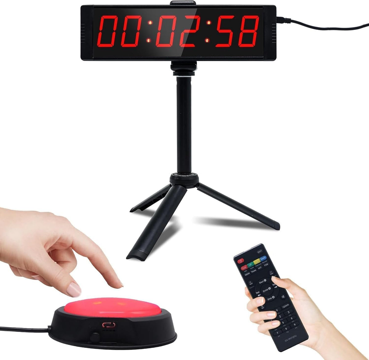 Large Stopwatch with Start/Stop Button, LED Digital Timer with Remote, Countdown Clock with Buzzer, Gym Clock for Home Gym, Interval Timer for Workout, Plug in (with Stand)