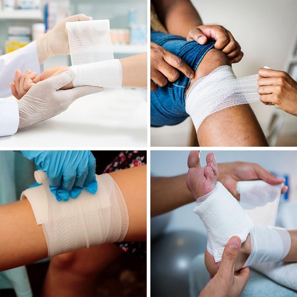 10 Roll Gauze Bandage Rolls Elastic Stretch Gauze Rolls Medical Gauze Stretch Roll Tape Self-Adherent Tape Pressure Wrap Bandage Rolls First Aid Tape Conforming Stretch Gauze Bandage Rolls,10cmx4.5m