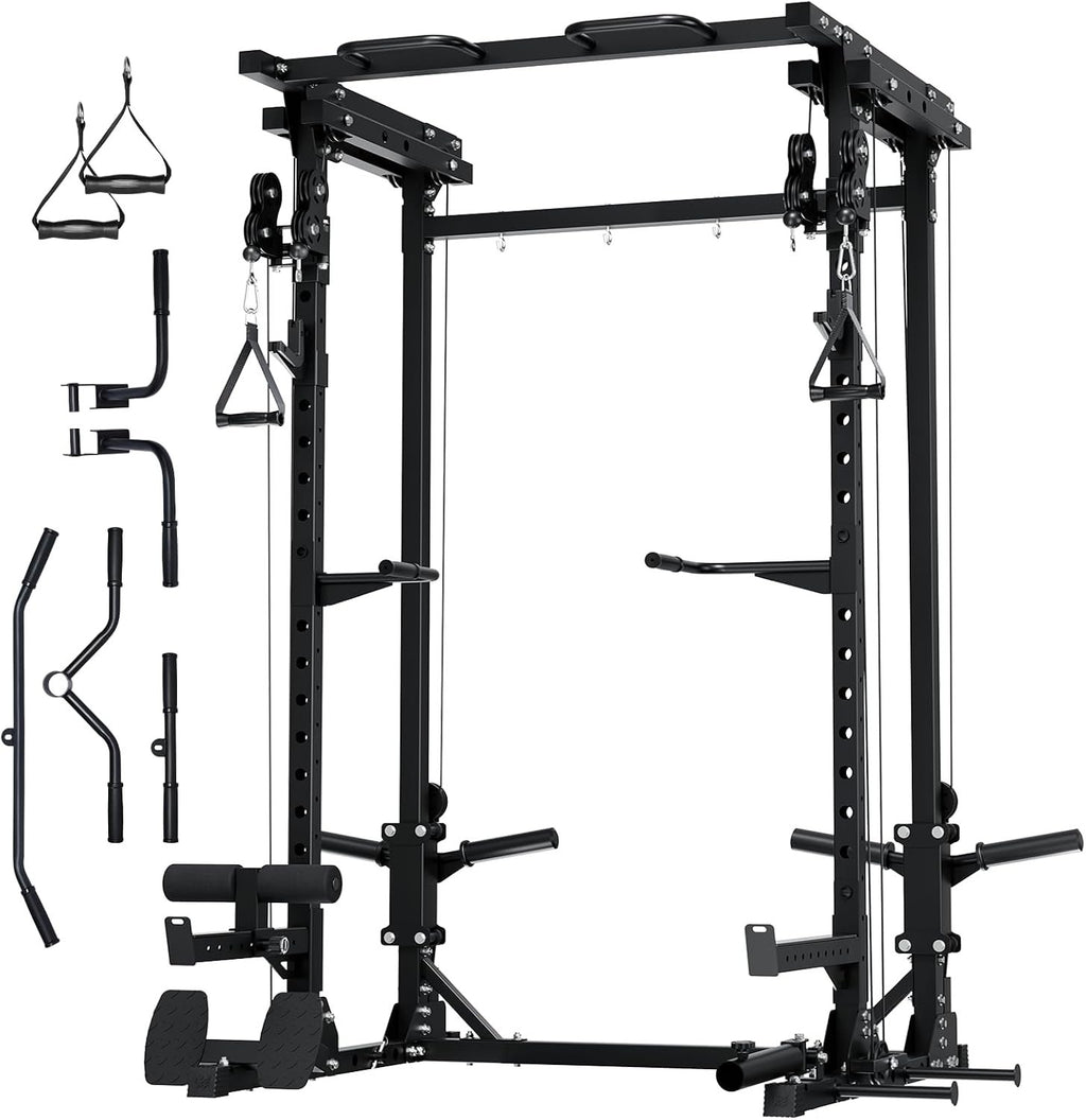 MAJOR FITNESS Drone3 Power Rack, 2500lbs Multi-Function Home Gym Squat Rack with Dual Pulley System, Pull-Up Bar & J-Hooks, Heavy-Duty Steel Frame for Maximum Stability & Strength Training