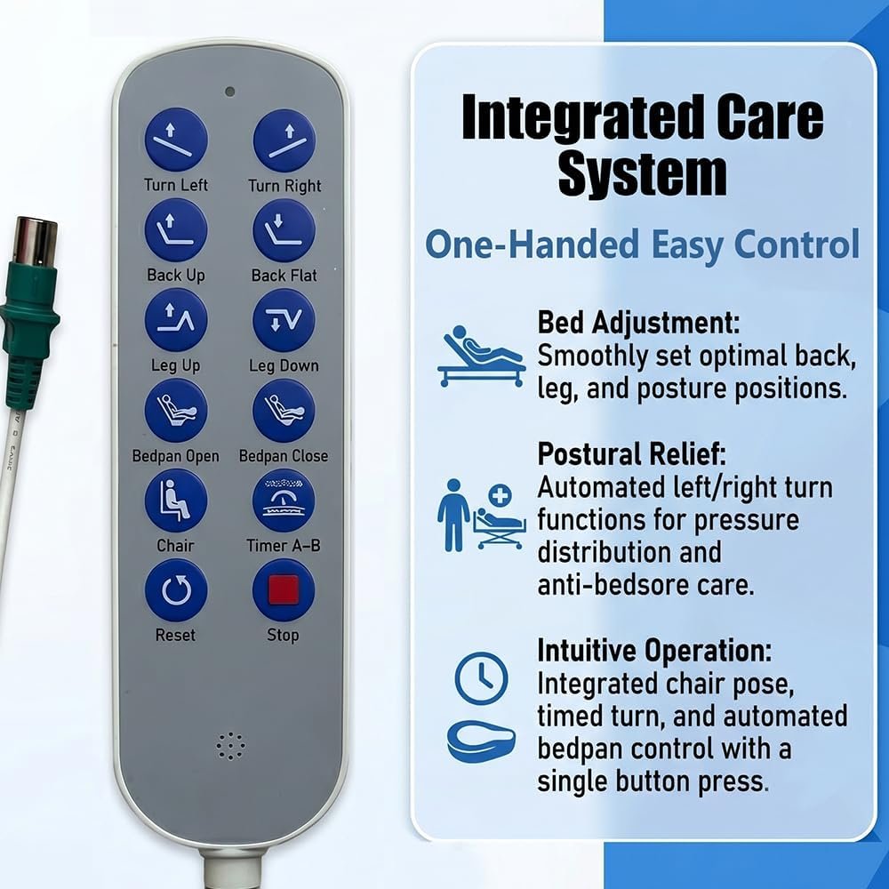 Falluk Full Electric Hospital Bed for Home Use with Lateral Tilting | Individual Locking, IV Pole for Elderly Patient Care, 550 lbs Capacity, Includes a Folding Bathtub for Full Body Washing