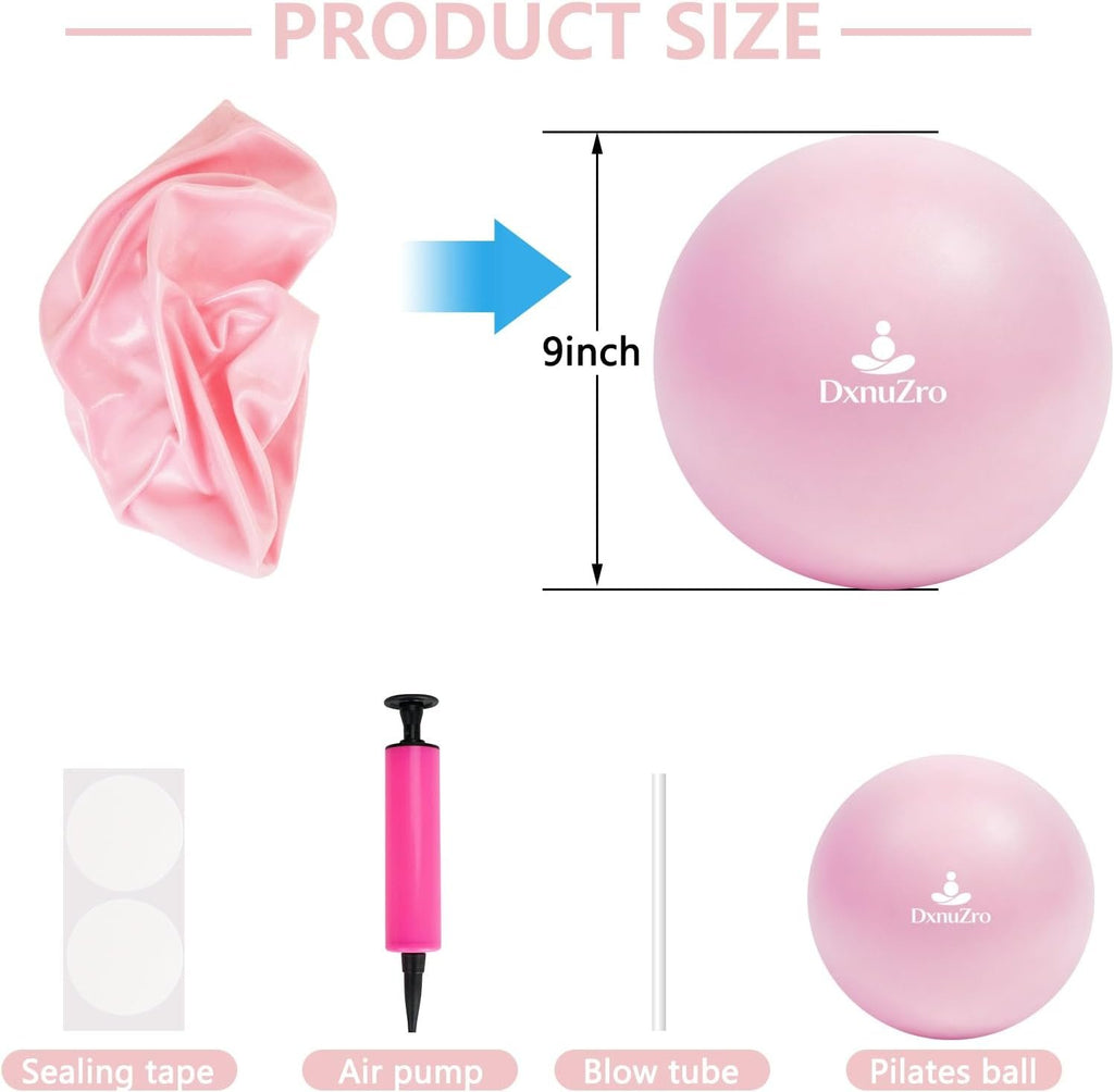 9 Inch Pink Pilates Ball, Exercise Stability Yoga Ball Small Exercise Ball with Air Pump for Core Workout, Balance Training, Home Gym, Office, Physical Therapy Anti-Burst PVC