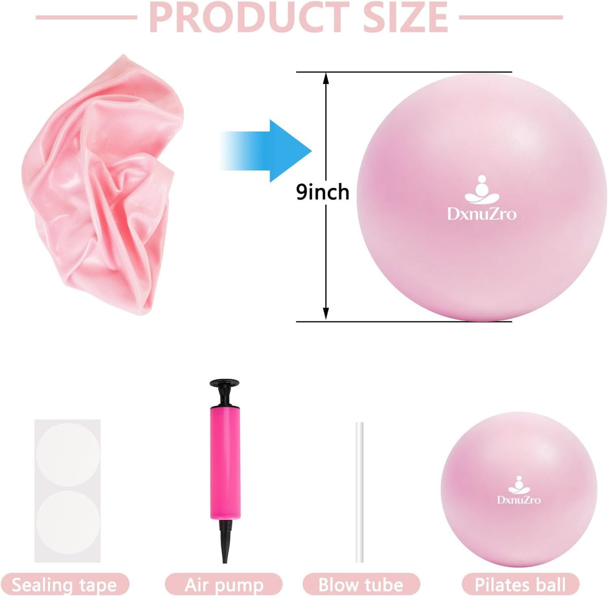 9 Inch Pink Pilates Ball, Exercise Stability Yoga Ball Small Exercise Ball with Air Pump for Core Workout, Balance Training, Home Gym, Office, Physical Therapy Anti-Burst PVC