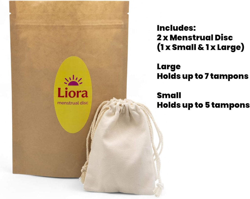 Reusable Menstrual Disc - Liora Set with Loop Tab – Beginner-Friendly Period Discs – Includes 2 Sizes (Small 32ml & Large 61ml) – Medical-Grade Silicone, 12 Hour Eco-Friendly Wear