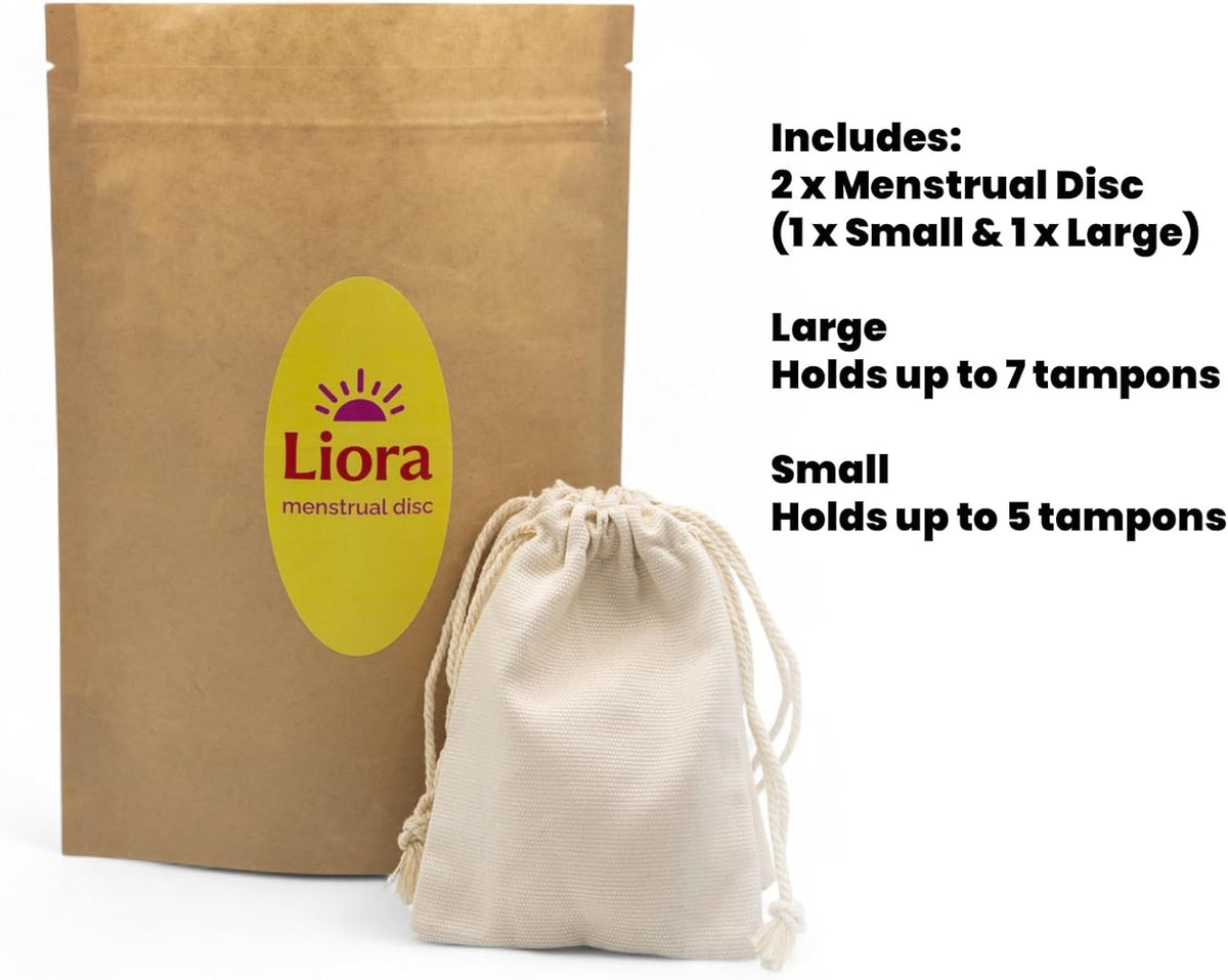 Reusable Menstrual Disc - Liora Set with Loop Tab – Beginner-Friendly Period Discs – Includes 2 Sizes (Small 32ml & Large 61ml) – Medical-Grade Silicone, 12 Hour Eco-Friendly Wear