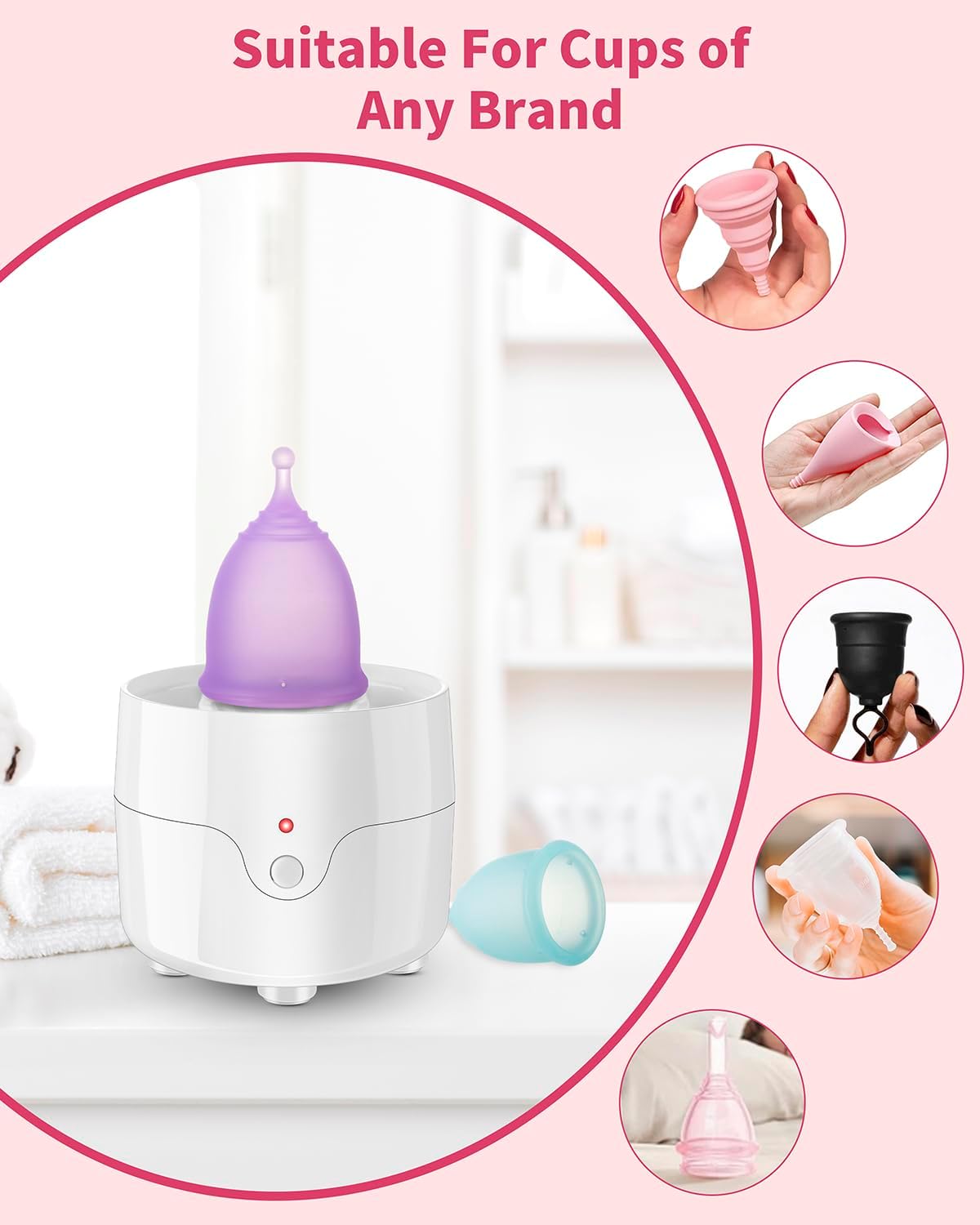 Menstrual Cup Steamer Sterilizer with 2 Reusable Menstrual Cups, Period Cups Cleaner Wash Kit