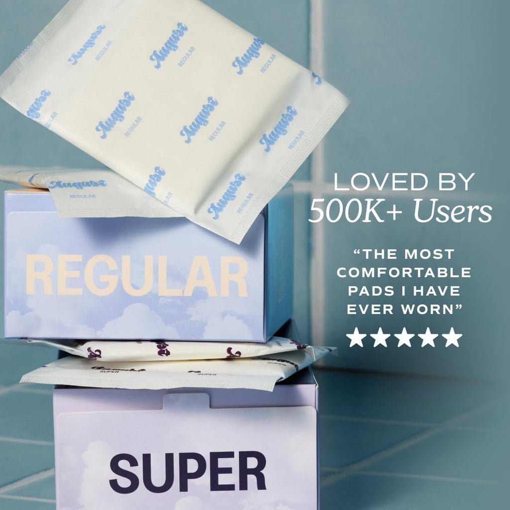 August Regular & Super Cotton Menstrual Pads, 72 (36+36) Ultra Thin Pads with Wings, Hypoallergenic Sanitary Napkins with Organic Cotton Topsheet, Compostable Wrapper, Non-Toxic, Fragrance-Free
