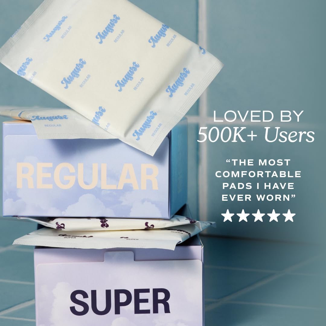 August Regular & Super Cotton Menstrual Pads, 72 (36+36) Ultra Thin Pads with Wings, Hypoallergenic Sanitary Napkins with Organic Cotton Topsheet, Compostable Wrapper, Non-Toxic, Fragrance-Free